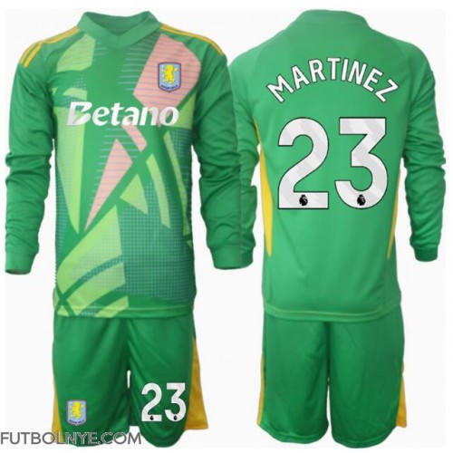 Camiseta Aston Villa Emiliano Martinez #23 Portero Primera Equipación para niños 2024-25 manga larga (+ pantalones cortos)